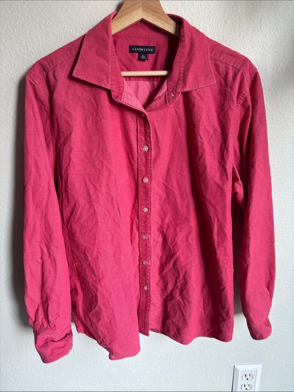 Lands' End Corduroy Long-Sleeve Button-Up Shirt Raspberry Pink XL 18-20